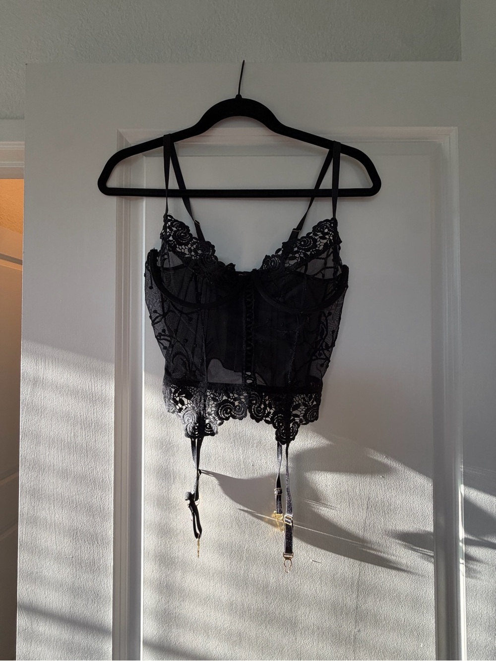 Black Lace Bustier with Garters - Women’s Intimates